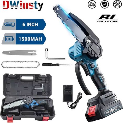 Mini tronçonneuse électrique 6 pouces – Portable et puissante, avec batterie 21 V et huilage automatique pour une coupe facile