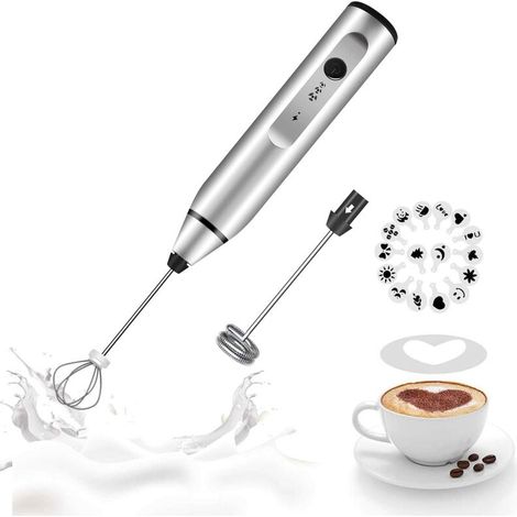 Mousseur à lait à main rechargeable fouet à café avec pochoirs d'art mélangeur à café pour cappuccino chocolat chaud allumette Frappe fouet à chocolat chaud (1/4)
