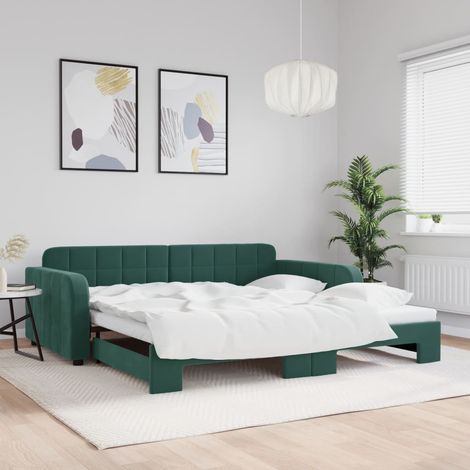 Lit de jour avec gigogne sans matelas-Canapé-lit vert foncé 100x200 cm 612927 (1/5)