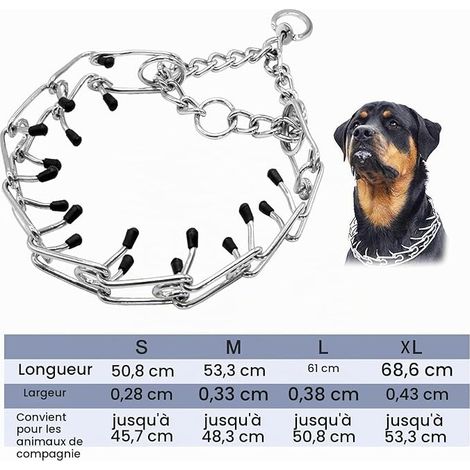 Collier de Dressage à Griffes pour Chien,Chien Collier Étrangleur Réglable détachable,Métal Collier de Dressage Réglable pour Gros Chien Animal Domestique (XL) (1/4)