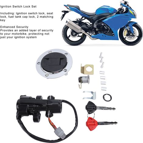 Komplettes Set aus Zündschloss, Tankdeckel und ABS-Metallsitz für Suzuki GSXR600, GSXR750, GSXR1000 (1/5)