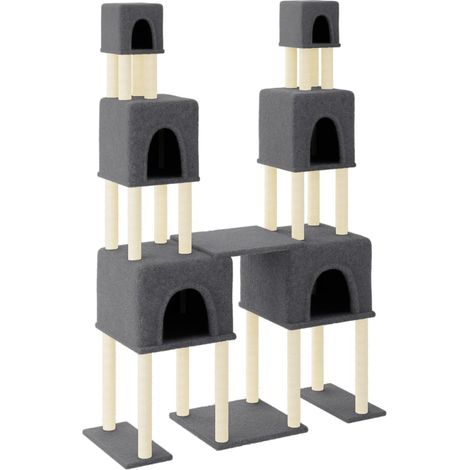 Tiragraffi per gatti Mobili per arrampicata su torre Tiragraffi piattaforma da arrampicata con tiragraffi in sisal scuro 199 cm grigio 020022694