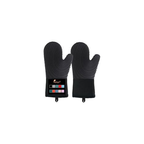 Guanti da forno in silicone - Guanti da forno allungati con fodera morbida, senza BPA, facili da pulire e flessibili - Set di guanti da forno per cuocere, cucinare e grigliare (nero). - Crezuo