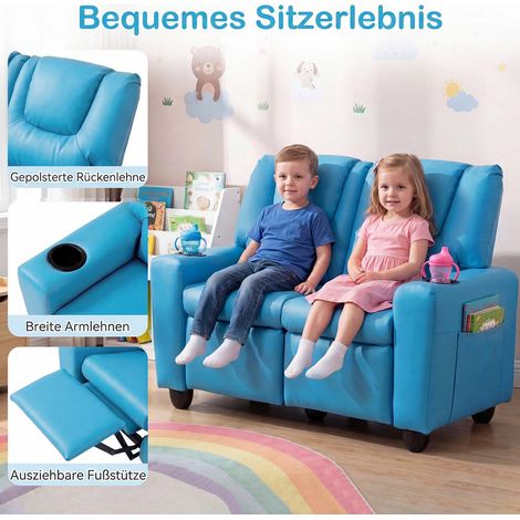 2-Seater Kids Recliner Sofa with Cup Holders - Blue (1/5)