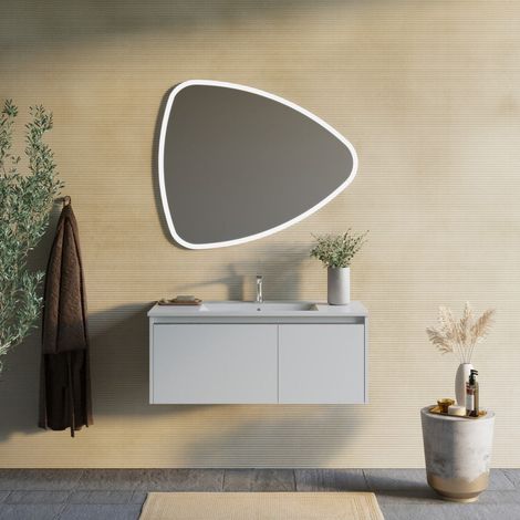 Mueble De Baño Blanco Mate 100 Cm, Lavabo Y Espejo Abatible Monaco
