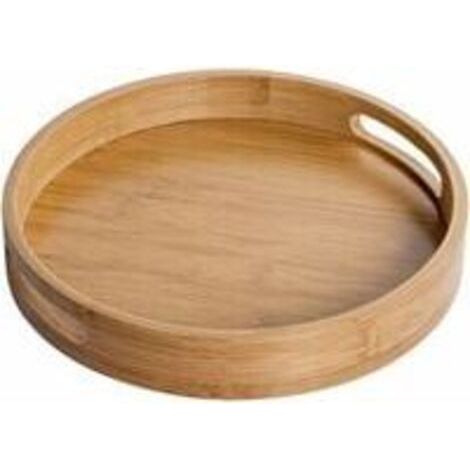 Round Wooden Tray with Handle, Decorative Round Natural Bamboo Tray, for Snacks, Fruit, Coffee (40 x 40 x 5 cm) (1/5)