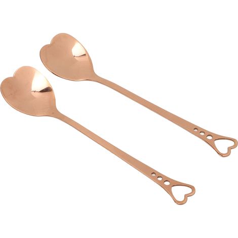 2 Cuillères à Café en Forme de Cœur en Acier Inoxydable avec Poignée Dorée Rose pour Pâtisserie et Dessert (1/5)