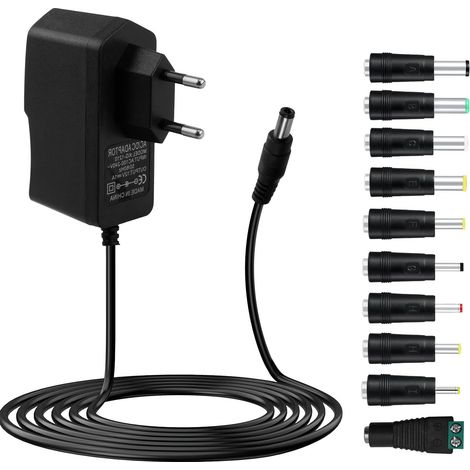Adaptateur Secteur 12V 1A, Adaptateur Alimentation Universelle avec 10 Prises DC pour l'électronique, Transformateur d'alimentation pour Bande Lumineuse, Routeur, TV Box, Caméra, Tablette, Scanner (1/5)