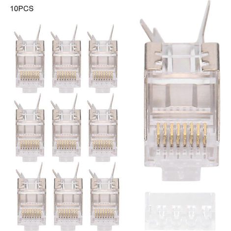 10 Connecteurs RJ45 8P8C CAT7 30GIP, fiche Ethernet blindée pour serveur réseau et câble informatique, lot de dix pièces. (1/5)