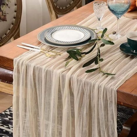 Chemin de table - YSTP - Étamine beige - 90 x 180 cm - Gaze - Pour mariage et fêtes (1/4)