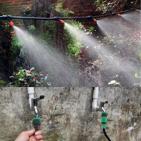 Kit irrigation micro-goutte à goutte pour serre de jardin, tuyau d'arrosage 15m, pulvérisateur et buses pour plantes, système d'aspersion complet. (1/5)