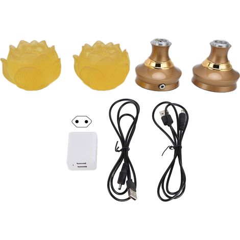 2er-Set LED-Lotus-Buddha-Lampen mit Sockel aus Metalllegierung, dekorative Gebetsartikel, religiöser Bezug, EU-Netzteil 100–240 V (1/5)