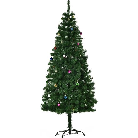 Sapin Noël artificiel 180 cm 624 branches ornements pommes pin décoration intérieur vert (1/5)