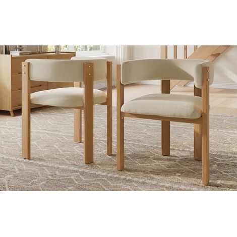 Esszimmerstuhl aus Metall in Beige mit dicker Polsterung und Holzoptik,54.5×44×72.5cm (1/5)