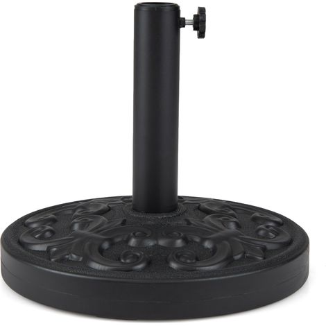 Pied de Parasol en Béton 12KG, Support Parasol à Trou de Mât 38-48MM avec Bouton Réglable&Motif d'Iris, Socle de Lestage Rond Ø38CM Style Vintage (1/5)