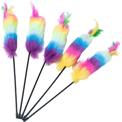 Jouet interactif à plumes pour chat, baguette à plumes, plumeau arc-en-ciel (1/4)