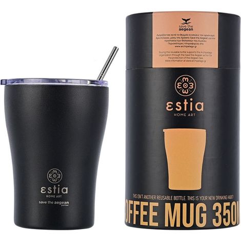 Taza térmica Midnight Black de 350 ml con pajita (1/5)