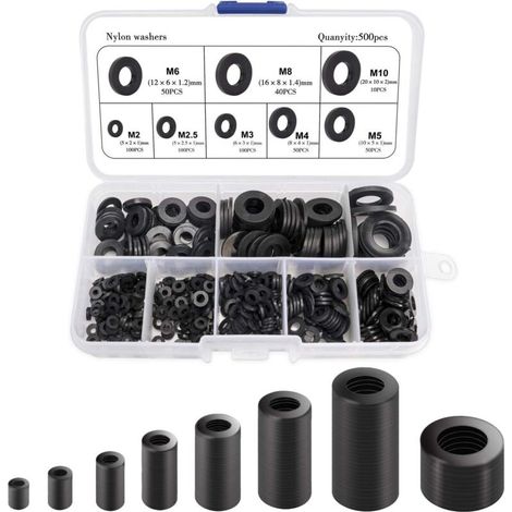 Joint En Nylon En Plastique, Joint Rond 500pcs Joint Noir, Compatible Avec M2 M2.5 M3 M4 M5 M6 M8 M10 (1/5)