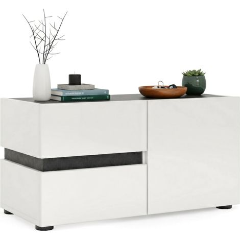 Mueble de Entrada Seúl, 2 Cajones, un Estante Made in Italy, Una Puerta, 80x38x42h cm Blanco Brillante