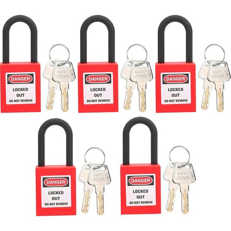 Sperrschloss, Set mit 38-mm-Sperrschlössern für Sperrstationen, Sicherheitsschlösser mit 2 Schlüsseln pro Schloss, 5 Sets (Rot) (1/4)