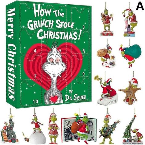 Compte à rebours créatif de Noël Grinch Boîte surprise Monstre vert Décorations de sapin de Noël Modèle de boîte surprise de Noël (1/3)