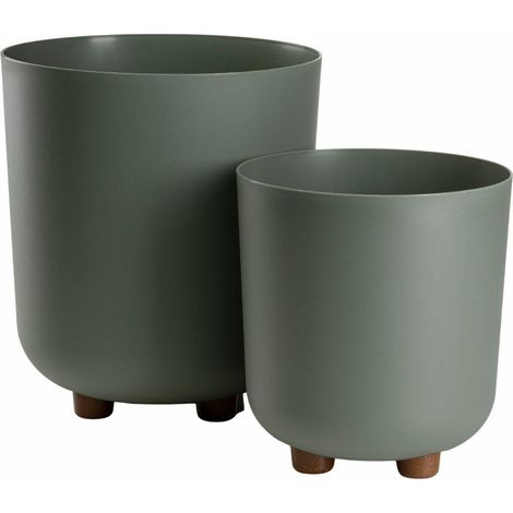 Ensemble de pots de fleurs TERRA sur pieds, recyclables, gris-vert, 2 pièces. (1/5)