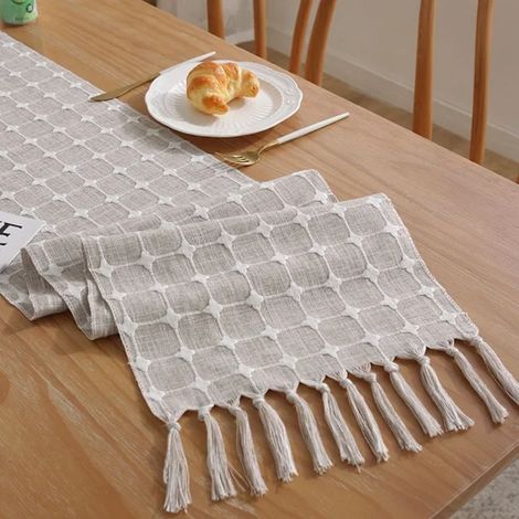 Chemin de table style ferme, nappe style ferme marron 32,8 x 183 cm (1/5)