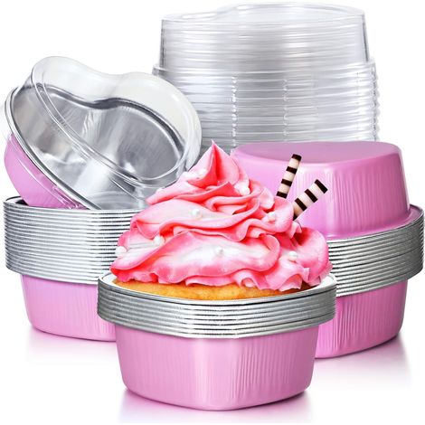 100 Moule à gâteau, Aluminium, Forme cœur, 100 ml, Avec couvercle, Cuisson four, Fête mariage (1/5)
