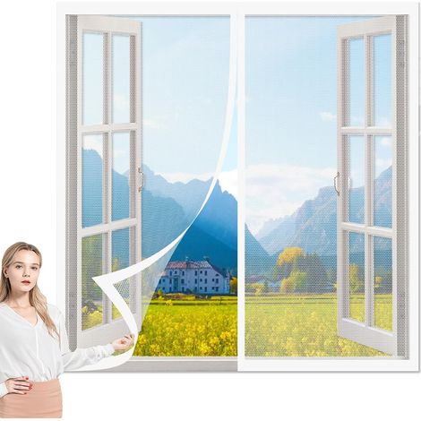 1 Moustiquaire Magnétique 124x125cm Maille Fine Polyester Blanc Pour Porte Fenêtre Balcon (1/5)