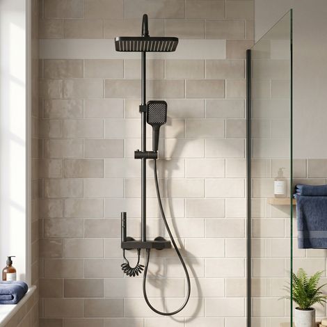 Colonne de douche thermostatique avec écran LED, 4 sorties d'eau, corps en laiton, gris anthracite (1/5)