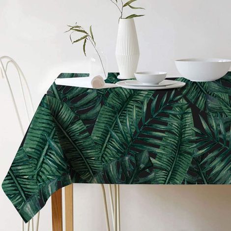 Nappe en lin vert, facile d'entretien, chemin de table, plusieurs tailles, couleur au choix, 60 x 60 cm, motif feuille. (1/3)