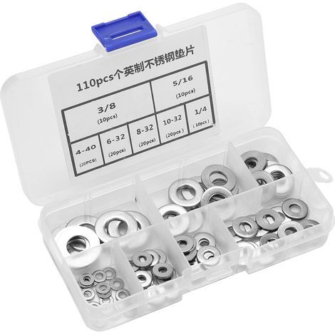 Sortiment mit 110 Edelstahl-Unterlegscheiben – Set mit Aufbewahrungsbox (Zoll) (1/5)