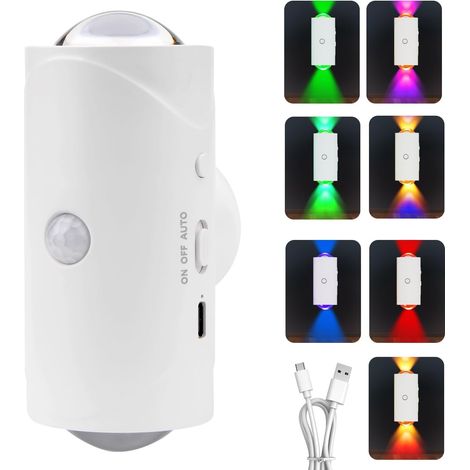 Wandleuchte für den Innenbereich, RGB-Wandleuchte mit Bewegungssensor, kabellose Wandleuchte mit drei Beleuchtungsmodi, 120°-Drehung, Wandleuchte mit Schalter für Wohn-/Schlafzimmer (Weiß) (1/5)