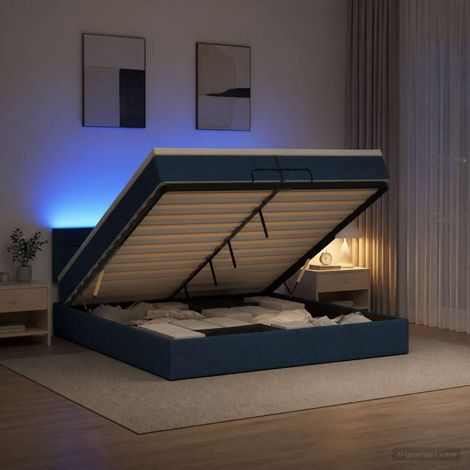 vidaXL Lit coffre avec matelas et LED Bleu 200 x 200 cm Tissu (1/5)