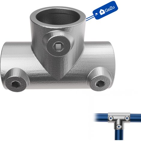 Té long Ø42 mm galvanisé argent – raccord de tube 3 prises – Raccord ubulaire croix, kee klamp, connecteur voies – GeZu Impex