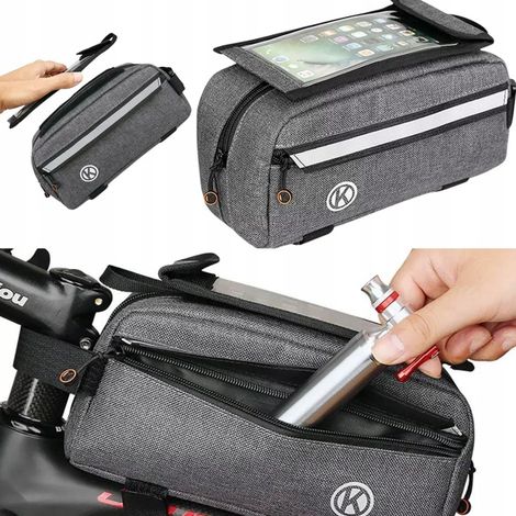 Bolsa para cuadro de bicicleta con funda para smartphone, gris, dos compartimentos (1/5)