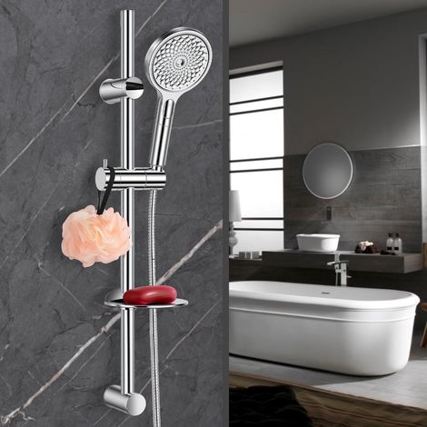 Ensemble de douche avec douchette 4 jets, barre 73cm, flexible inox 1.5m, chromé (1/5)