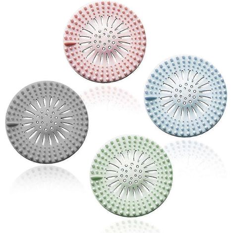 Bouchon anti-cheveux en caoutchouc, attrape-cheveux, filtre en silicone durable, lot de 4, pour cuisine, salle de bain et baignoire, bouchon anti-cheveux, couvercles de bonde de douche, facile à insta (1/4)