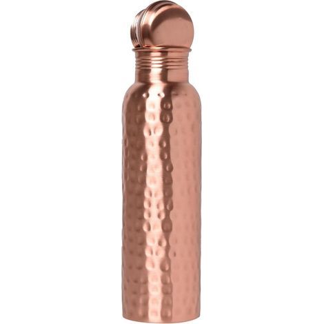 Hammered Pure Copper Water Bottle 900ml Leakproof Silicone Seal Travel Gift (1/5)