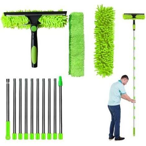 Kit de nettoyage de vitres 4 m : outil de nettoyage télescopique 2 en 1 avec raclette en microfibre pour les fenêtres en hauteur, les murs et les voitures (1/5)