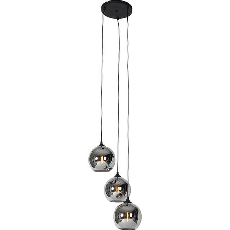 Smarte Pendelleuchte Schwarz mit Rauchglas inkl. 3 Wifi A60 - Wallace