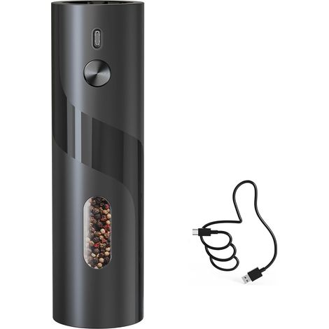 Moulin à poivre électrique rechargeable avec réservoir de 110 ml, mouture réglable et lumière LED blanche, noir (1/5)