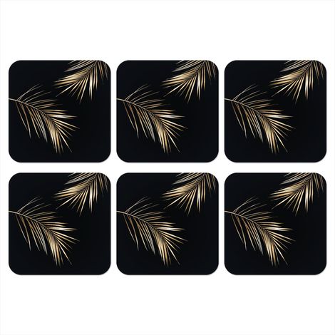 DESSOUS DE VERRE Feuilles - Plantes - Or - Noir - Luxe Lot de 6 10x10 (1/5)