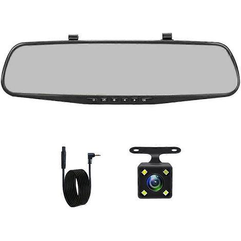 Cámara de salpicadero blanca con espejo retrovisor, DVR de 4,3 pulgadas, FHD 1080P, grabación automática, compatible con cámara de visión trasera y grabadora de vídeo. (1/5)