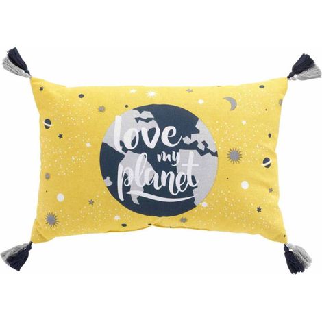 Coussin à Pompons "Petit Astronaute" 30x50cm Jaune (1/2)