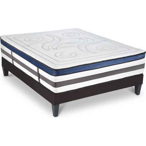 Ensemble Matelas Quintessence Mousse Accueil Mémoire Cocooning 30cm et sommier gris 140x190cm (1/5)