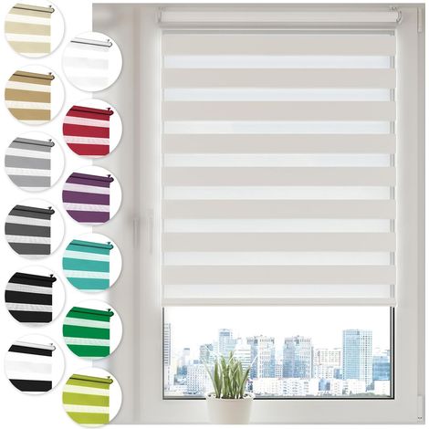 Store Enrouleur Jour Nuit Klemmfix sans perçage 80cm x 210cm Blanc, Facile à Installer avec Clips pour Fenêtre ou Porte, Stores Zébrés de Protection Solaire, Store Enrouleur en Tissu Double (1/5)