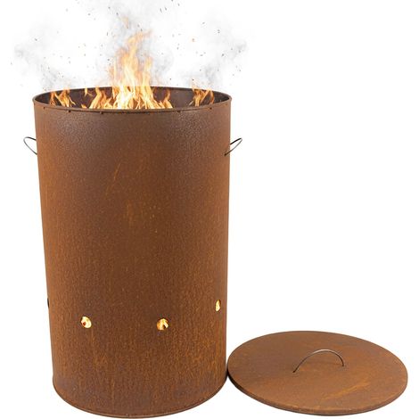 Relaxdays Braciere in acciaio Corten effetto ruggine HxD 60x38,5 cm, industriale con coperchio, giardino, rosso-marrone