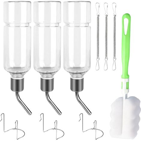 Rabbit Feeding Bottle, 3 Pieces Rodent Water Dispenser, Guinea Pig Bottle, Hanging Rabbit Dispenser, Rabbit Drinker Accessories, Drinking Bowl for Rodents for Kittens, Dogs Hamsters, 350 ml (1/5)
