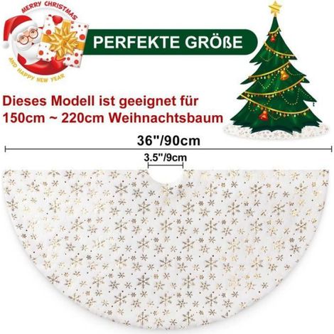 Jupe De Sapin De Noël - 90 cm - Blanc Et Doré - Fausse Fourrure Double Couche - 1 Pièce (1/4)